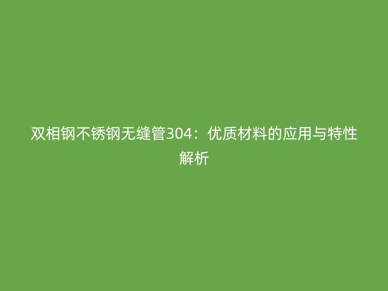 双相钢荣耀官方官网入口无缝管304：优质材料的应用与特性解析