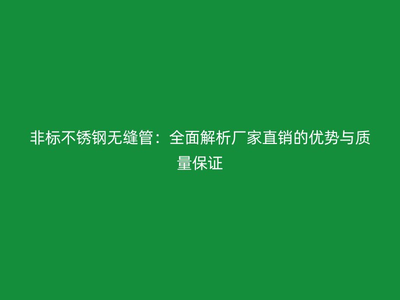 非标荣耀官方官网入口无缝管：全面解析厂家直销的优势与质量保证
