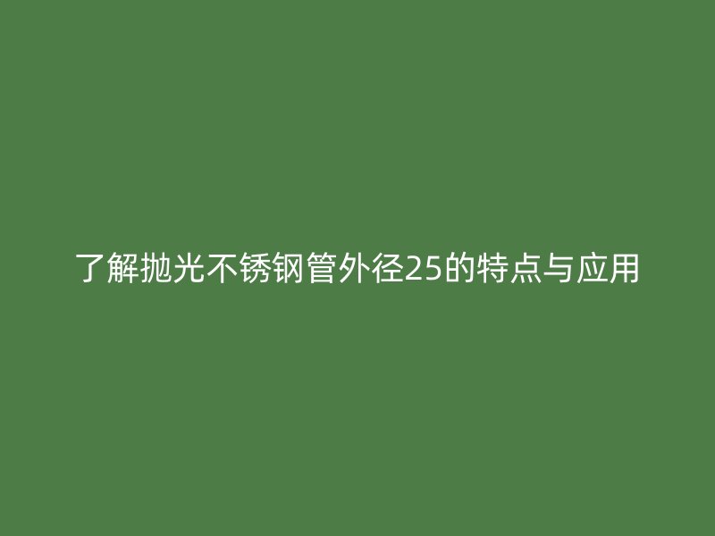 了解抛光荣耀官方官网入口管外径25的特点与应用