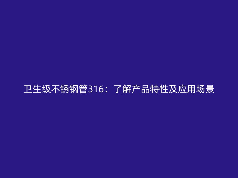 卫生级荣耀官方官网入口管316：了解产品特性及应用场景