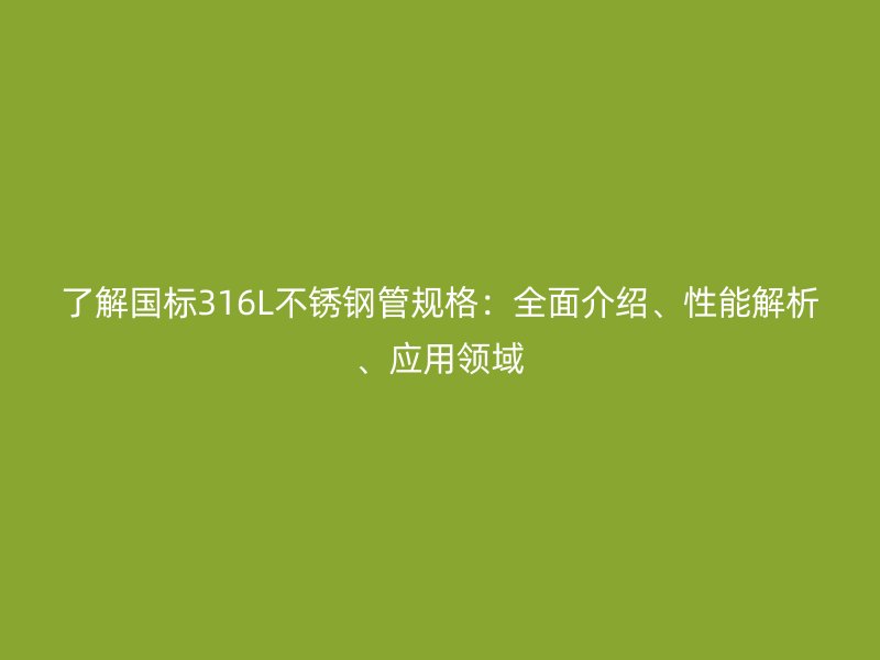 了解国标316L荣耀官方官网入口管规格：全面介绍、性能解析、应用领域
