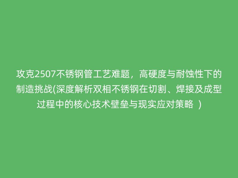 攻克2507荣耀官方官网入口管工艺难题，高硬度与耐蚀性下的制造挑战(深度解析双相荣耀官方官网入口在切割、焊接及成型过程中的核心技术壁垒与现实应对策略  )