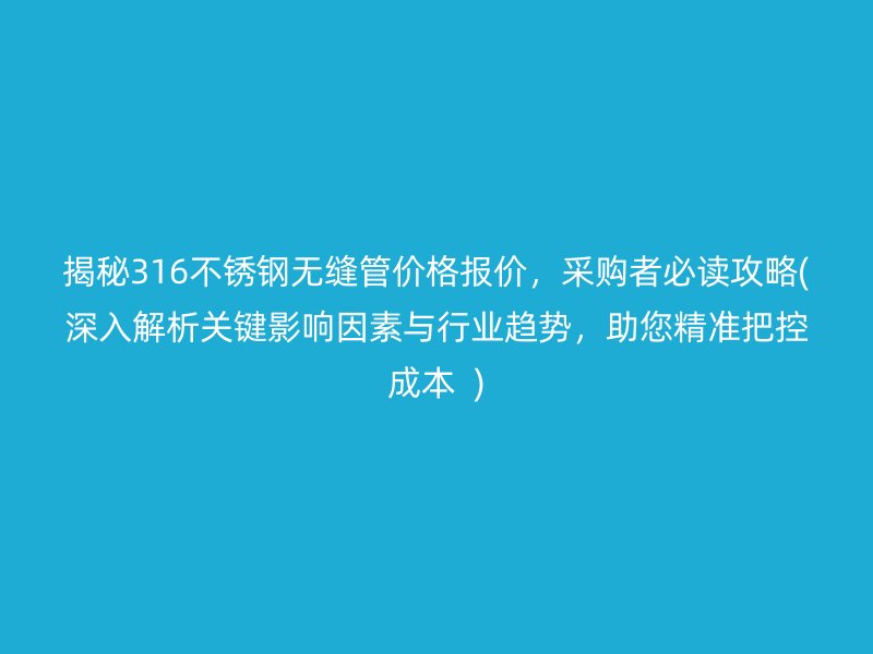 揭秘316荣耀官方官网入口无缝管价格报价，采购者必读攻略(深入解析关键影响因素与行业趋势，助您精准把控成本  )