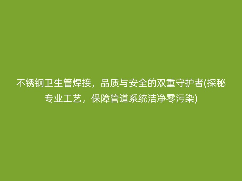 荣耀官方官网入口卫生管焊接，品质与安全的双重守护者(探秘专业工艺，保障管道系统洁净零污染)