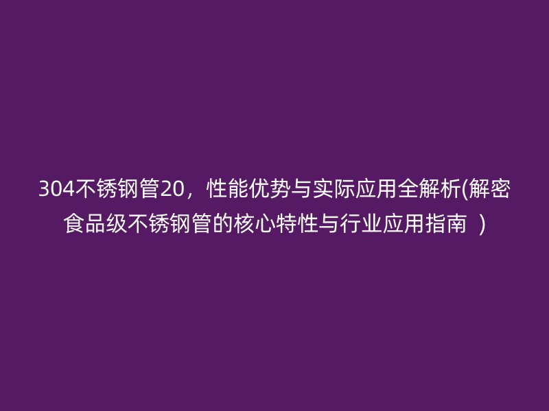 304荣耀官方官网入口管20，性能优势与实际应用全解析(解密食品级荣耀官方官网入口管的核心特性与行业应用指南  )