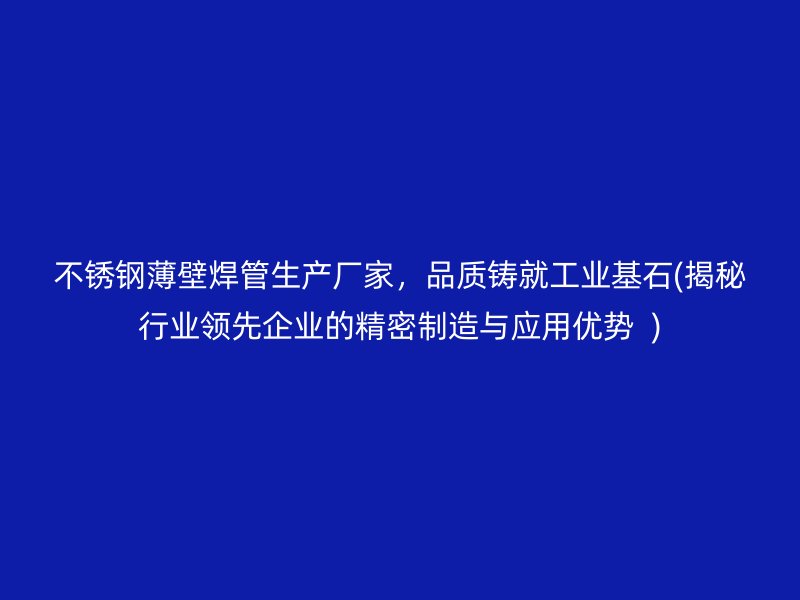 荣耀官方官网入口薄壁焊管生产厂家，品质铸就工业基石(揭秘行业领先企业的精密制造与应用优势  )
