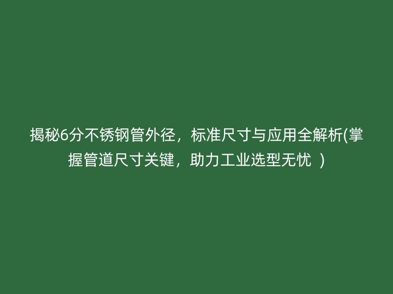 揭秘6分荣耀官方官网入口管外径，标准尺寸与应用全解析(掌握管道尺寸关键，助力工业选型无忧  )