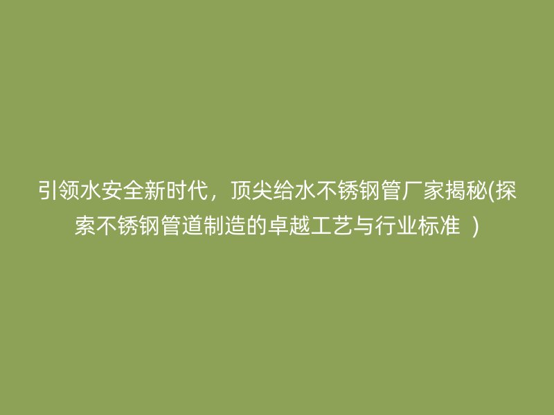 引领水安全新时代，顶尖给水荣耀官方官网入口管厂家揭秘(探索荣耀官方官网入口管道制造的卓越工艺与行业标准  )