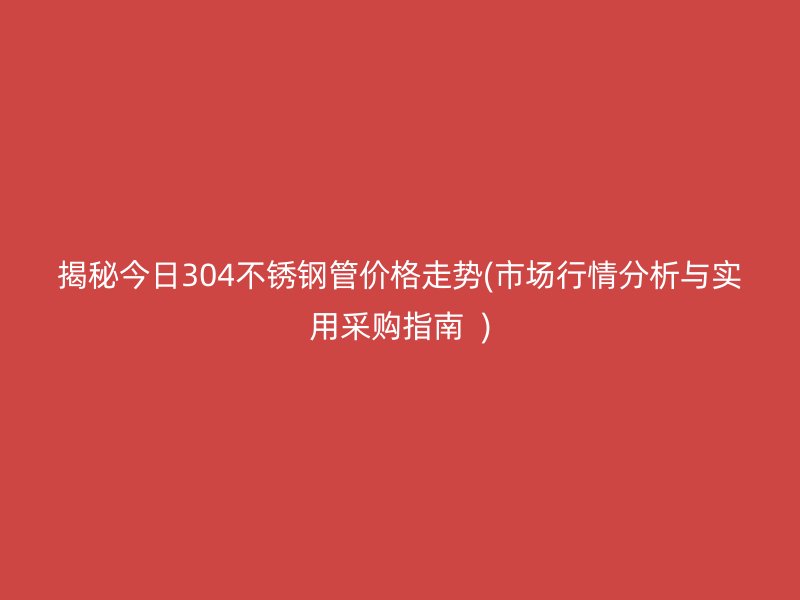 揭秘今日304荣耀官方官网入口管价格走势(市场行情分析与实用采购指南  )