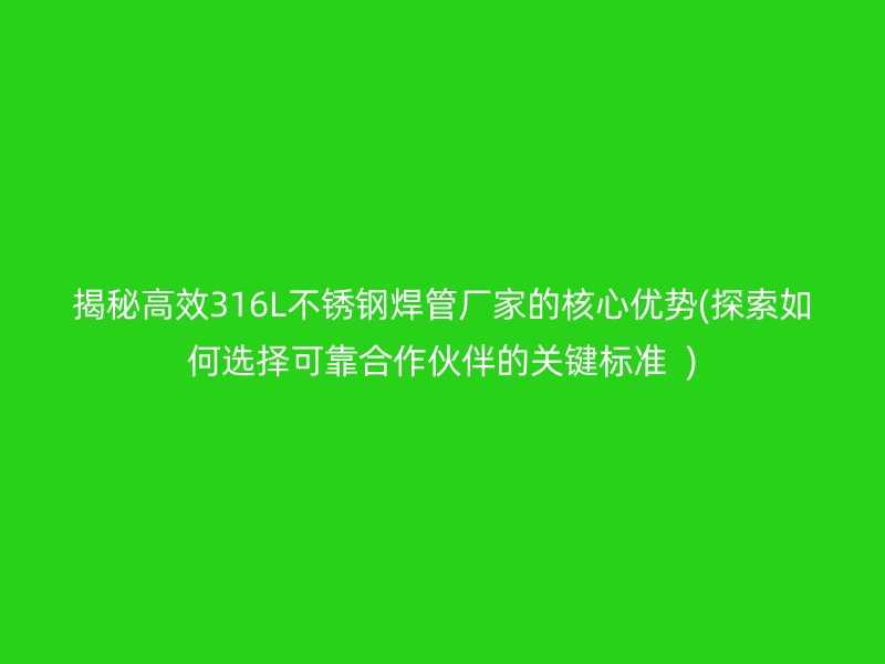揭秘高效316L荣耀官方官网入口焊管厂家的核心优势(探索如何选择可靠合作伙伴的关键标准  )