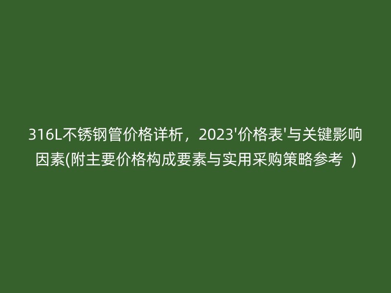 316L荣耀官方官网入口管价格详析，2023'价格表'与关键影响因素(附主要价格构成要素与实用采购策略参考  )