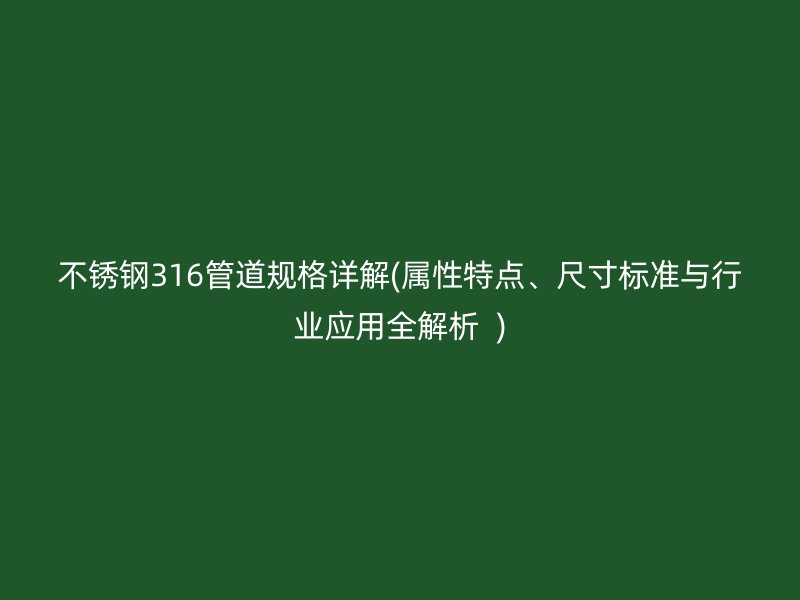 荣耀官方官网入口316管道规格详解(属性特点、尺寸标准与行业应用全解析  )