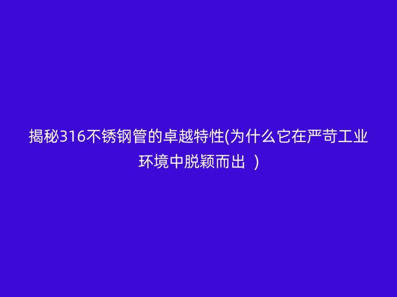 揭秘316荣耀官方官网入口管的卓越特性(为什么它在严苛工业环境中脱颖而出  )