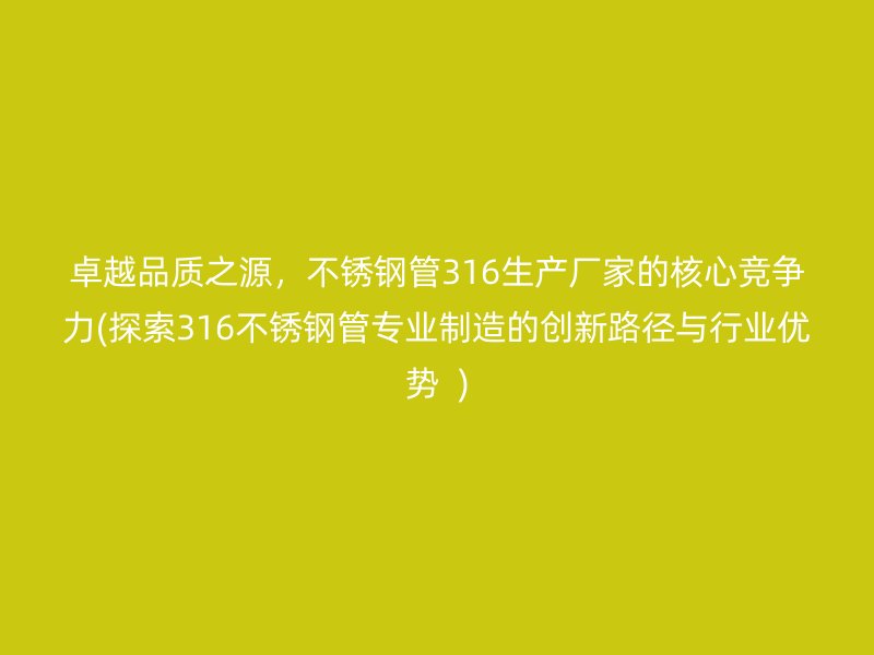 卓越品质之源，荣耀官方官网入口管316生产厂家的核心竞争力(探索316荣耀官方官网入口管专业制造的创新路径与行业优势  )