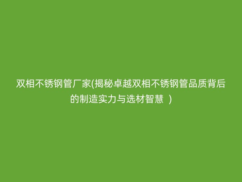 双相荣耀官方官网入口管厂家(揭秘卓越双相荣耀官方官网入口管品质背后的制造实力与选材智慧  )