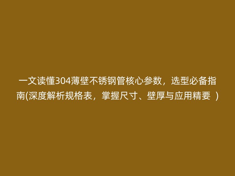 一文读懂304薄壁荣耀官方官网入口管核心参数，选型必备指南(深度解析规格表，掌握尺寸、壁厚与应用精要  )