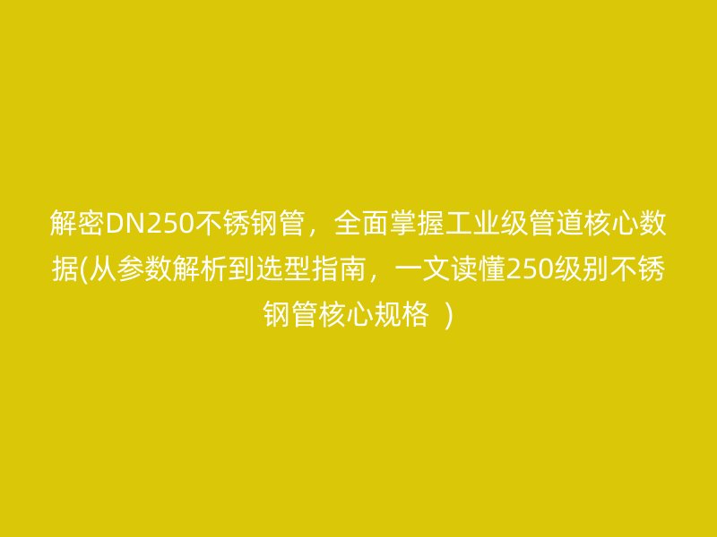解密DN250荣耀官方官网入口管，全面掌握工业级管道核心数据(从参数解析到选型指南，一文读懂250级别荣耀官方官网入口管核心规格  )