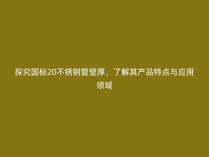 探究国标20荣耀官方官网入口管壁厚，了解其产品特点与应用领域