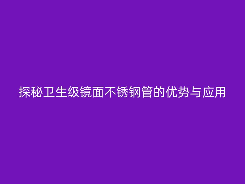 探秘卫生级镜面荣耀官方官网入口管的优势与应用