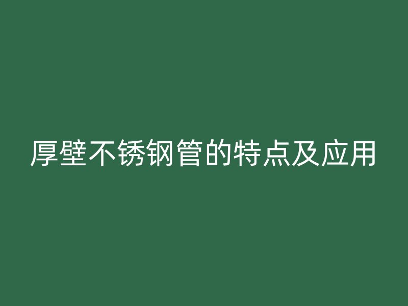 厚壁荣耀官方官网入口管的特点及应用