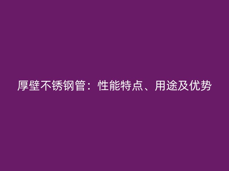 厚壁荣耀官方官网入口管:性能特点、用途及优势