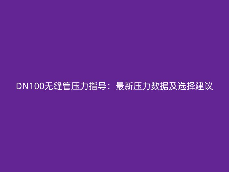 DN100无缝管压力指导：最新压力数据及选择建议