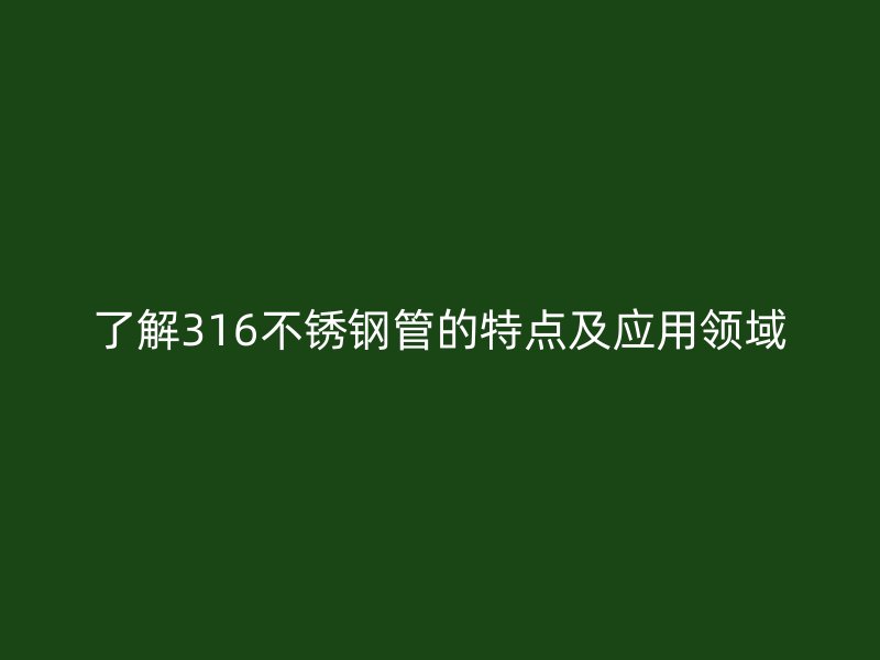 了解316荣耀官方官网入口管的特点及应用领域