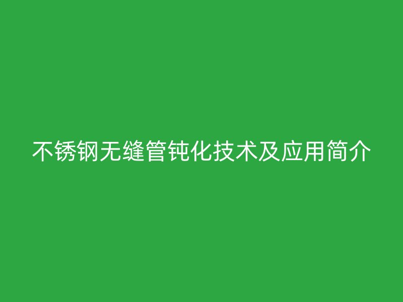 荣耀官方官网入口无缝管钝化技术及应用简介