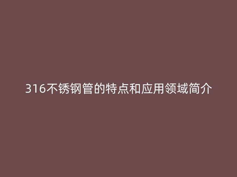 316荣耀官方官网入口管的特点和应用领域简介